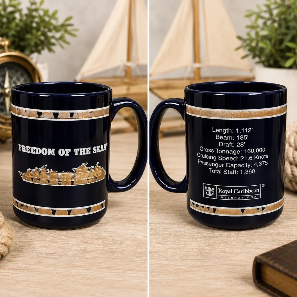 Royal Caribbean Freedom of the Seas Cruise Ship Souvenir Coffee Mug Navy Blue